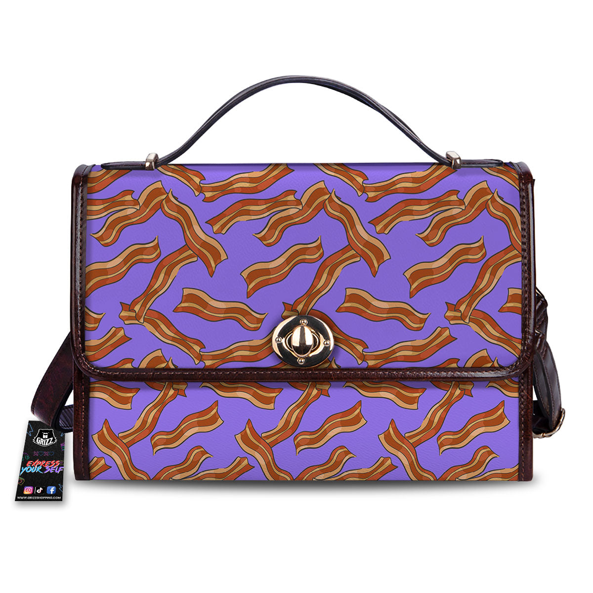 Bacon Purple Print Pattern Women's Satchel Bag-grizzshop