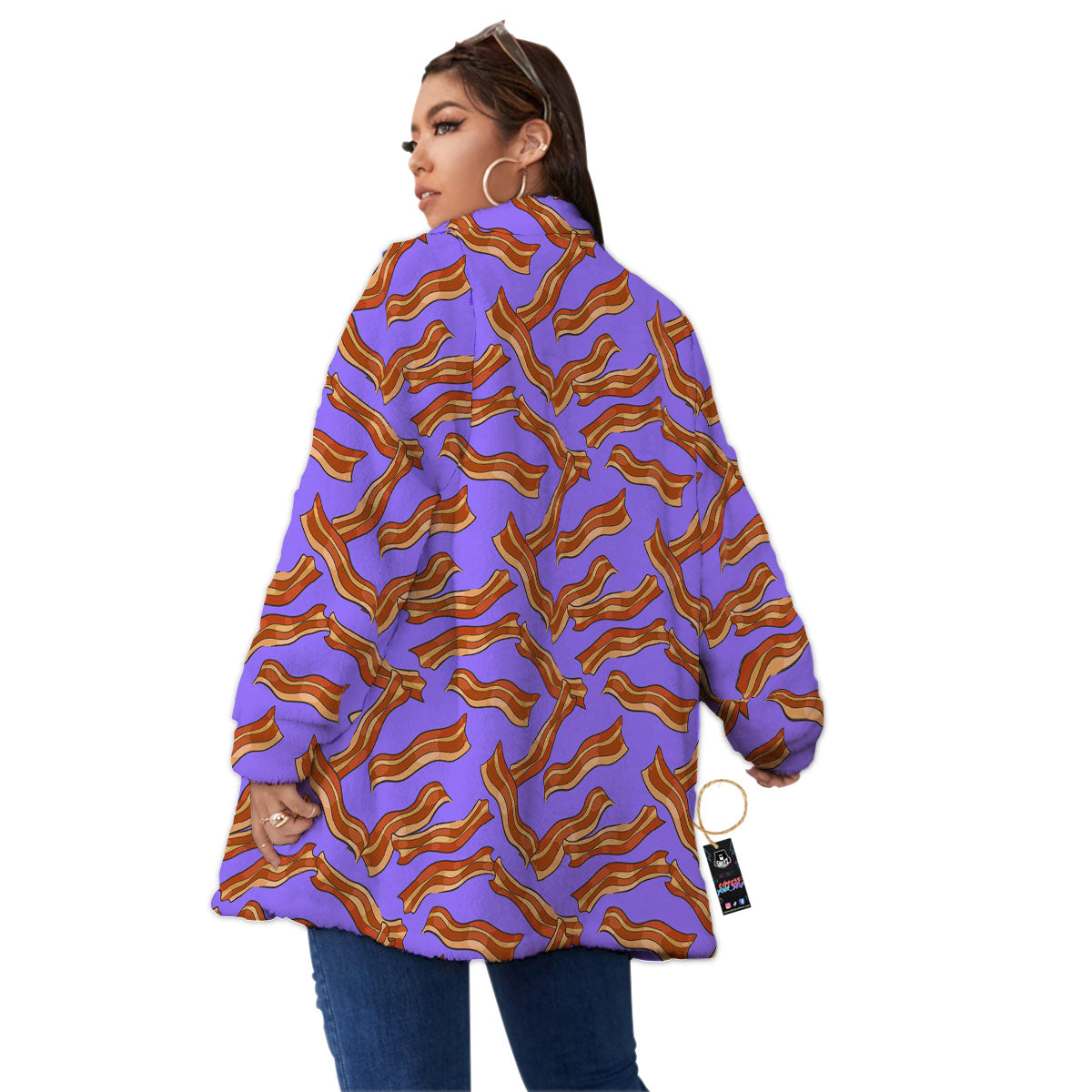 Bacon Purple Print Pattern Women's Sherpa Jacket-grizzshop