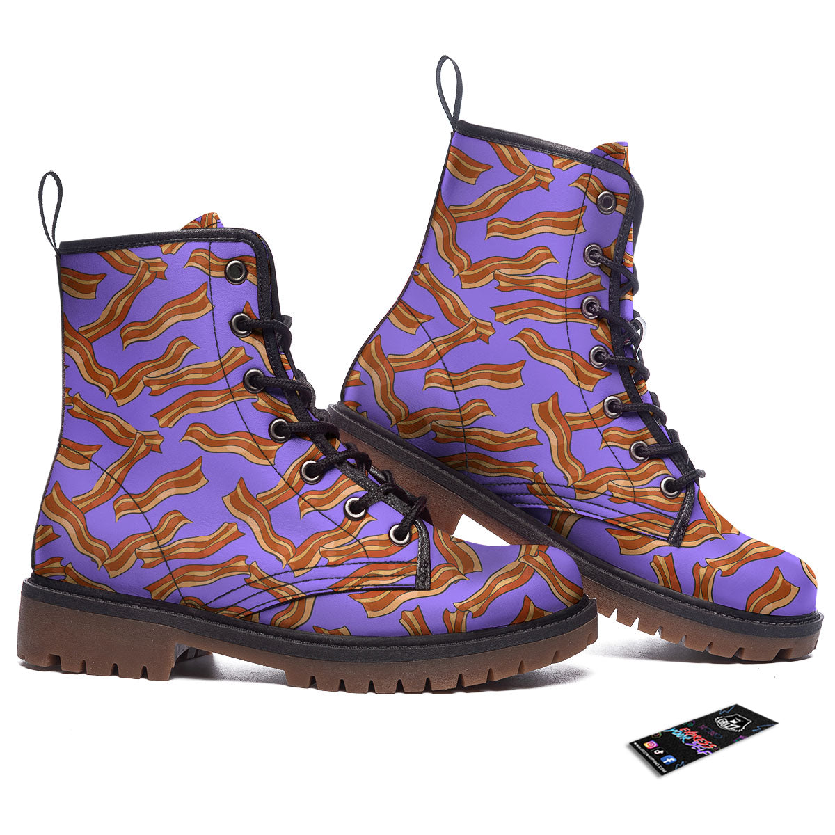 Bacon Purple Print Pattern Work Boots-grizzshop