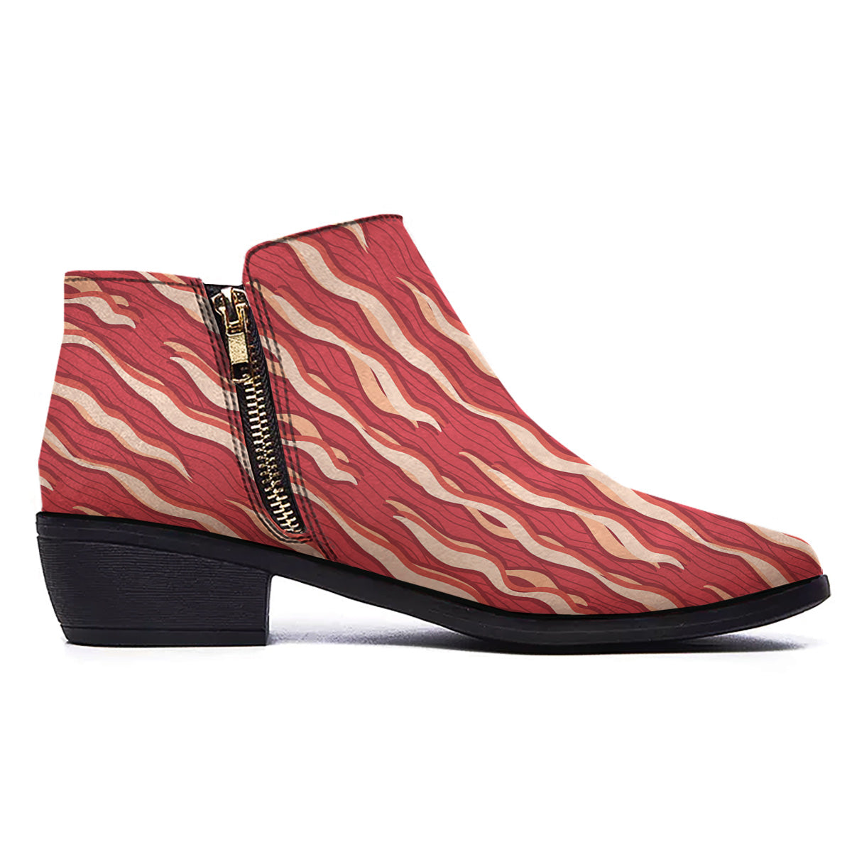 Bacon Texture Print Pattern Ankle Boots-grizzshop