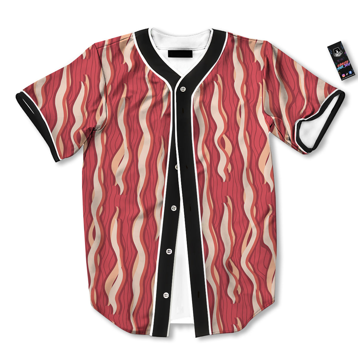 Bacon Texture Print Pattern Baseball Jersey-grizzshop