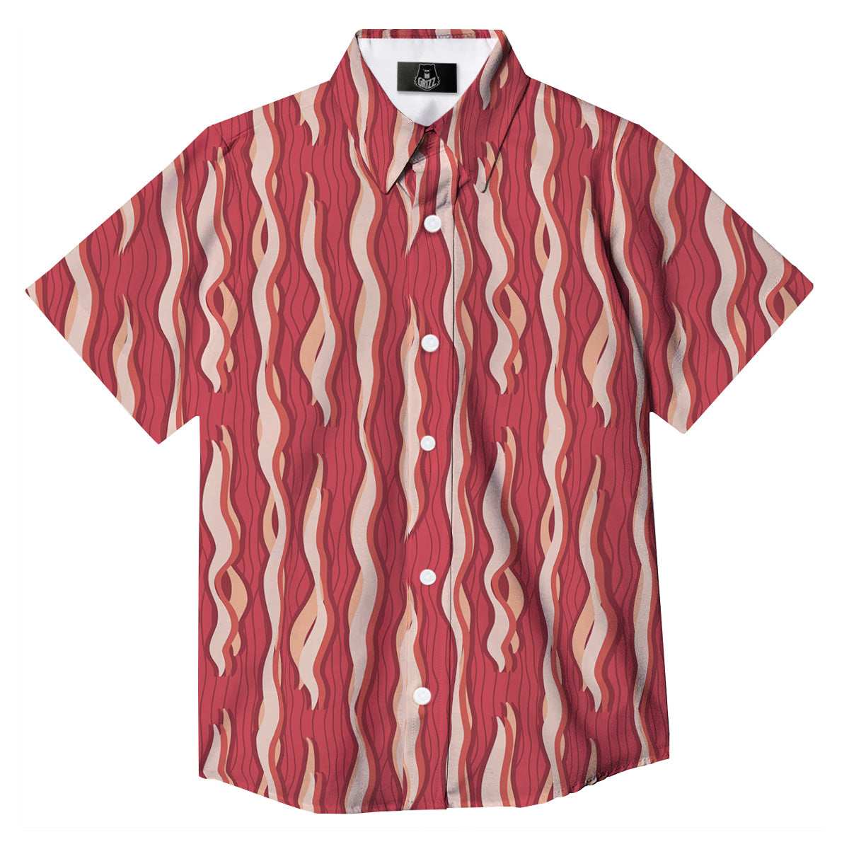 Bacon Texture Print Pattern Button Up Shirt-grizzshop