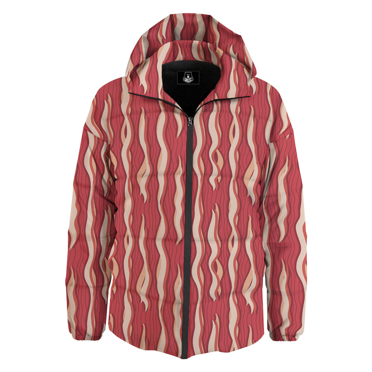 Bacon Texture Print Pattern Down Jacket-grizzshop