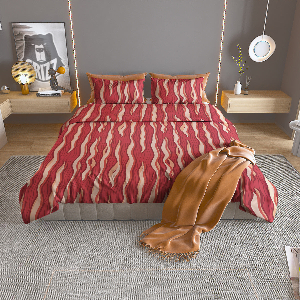 Bacon Texture Print Pattern Duvet Cover Bedding Set
