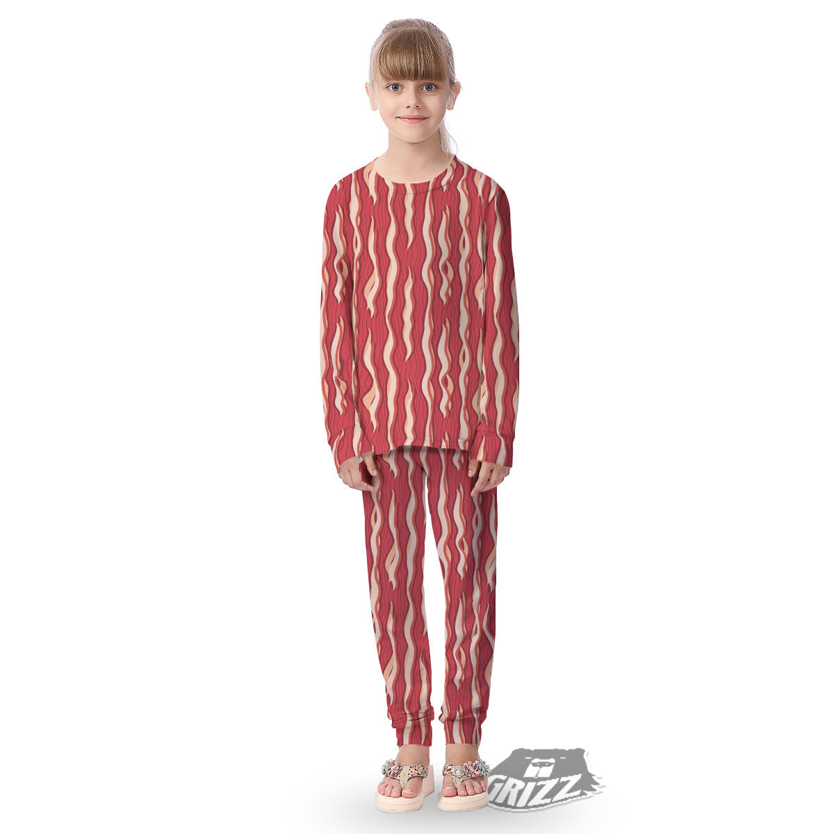 Bacon Texture Print Pattern Kid's Pajamas-grizzshop