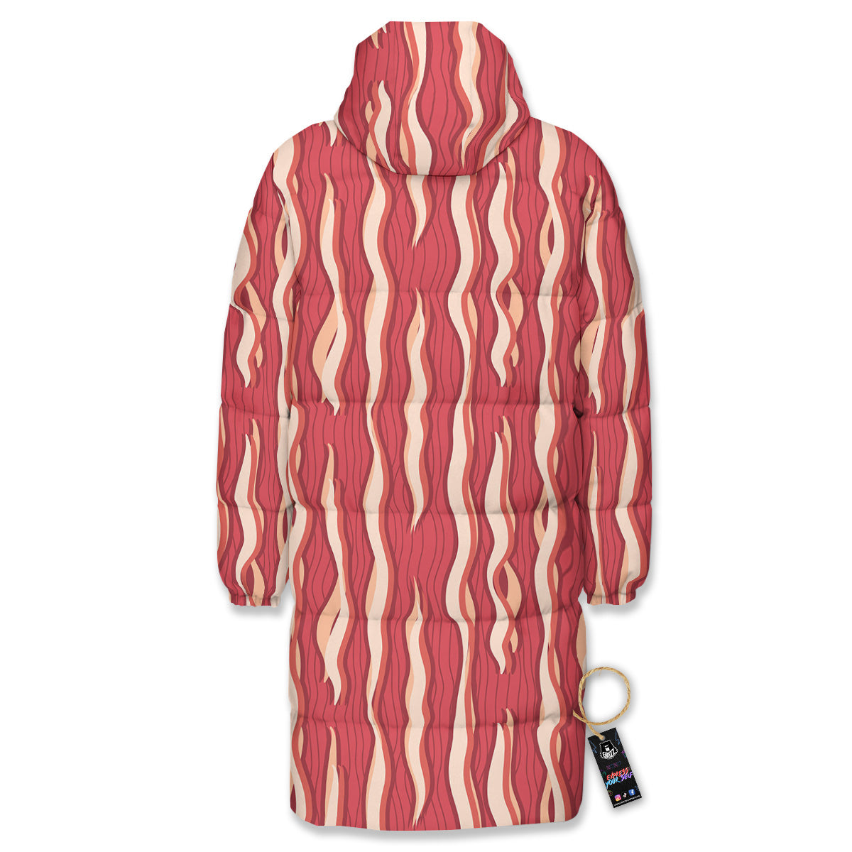 Bacon Texture Print Pattern Long Down Jacket-grizzshop