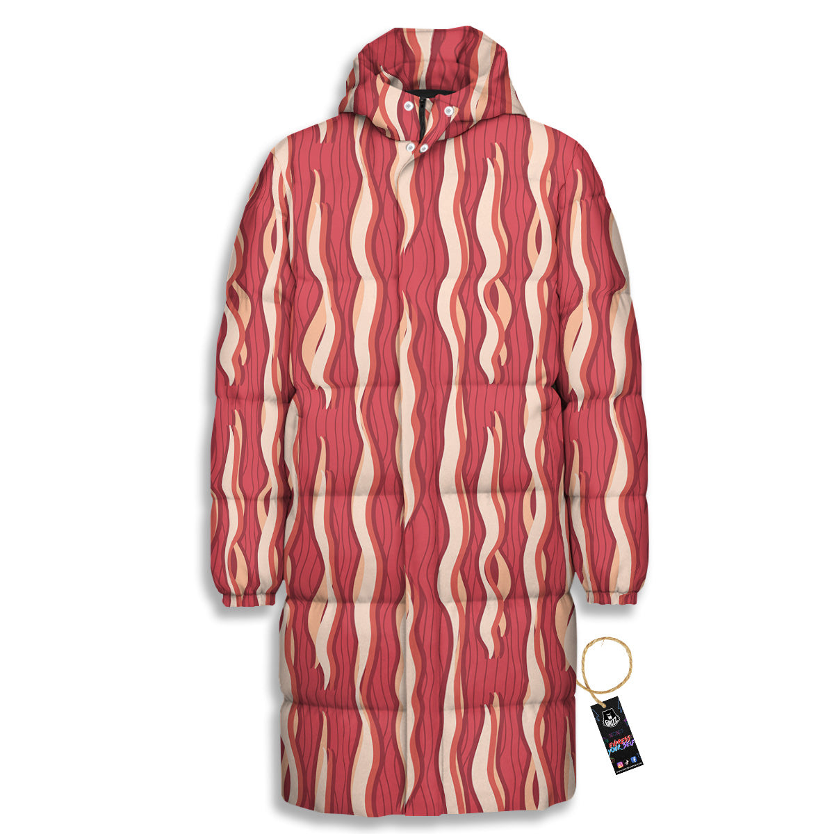 Bacon Texture Print Pattern Long Down Jacket-grizzshop
