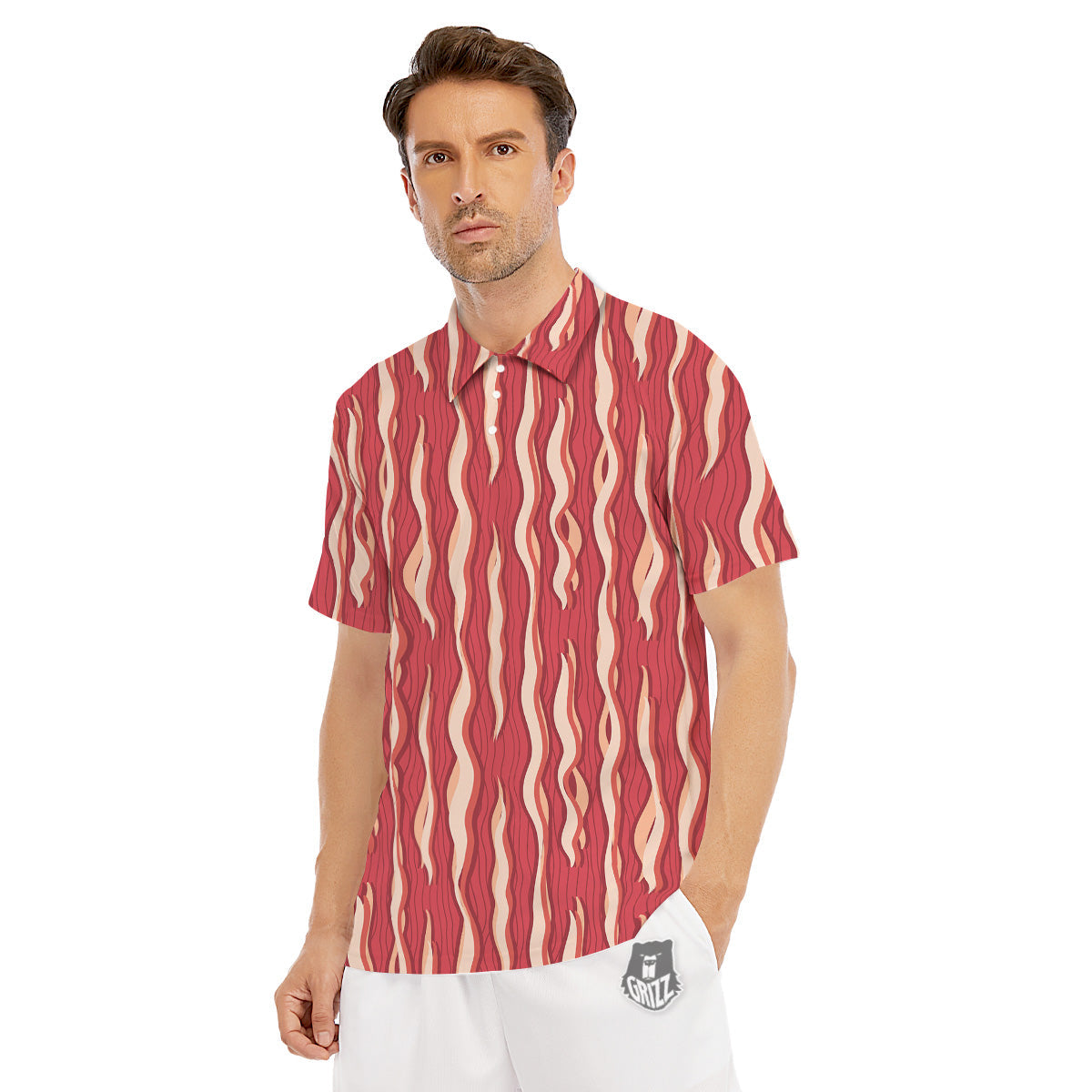 Bacon Texture Print Pattern Men's Golf Shirts-grizzshop