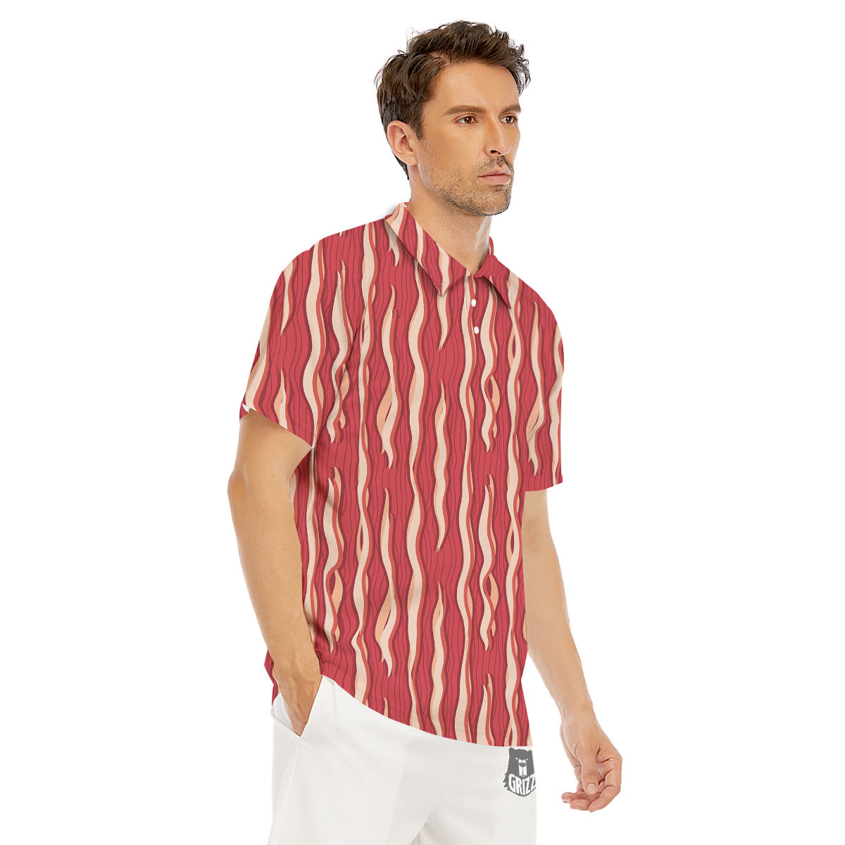 Bacon Texture Print Pattern Men's Golf Shirts-grizzshop