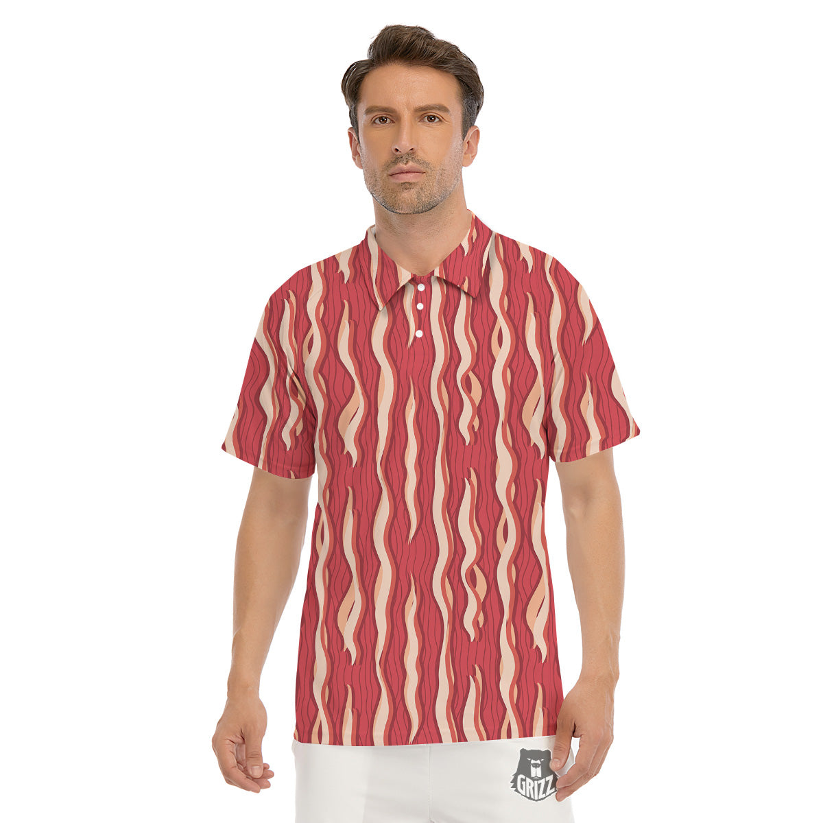 Bacon Texture Print Pattern Men's Golf Shirts-grizzshop