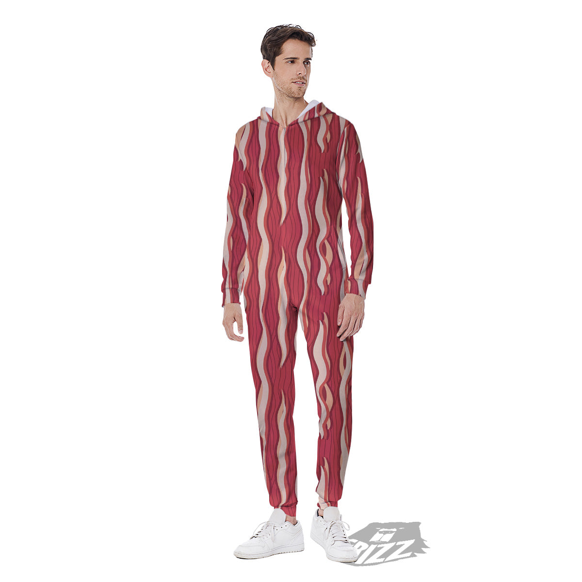 Bacon Texture Print Pattern Men's Jumpsuit-grizzshop