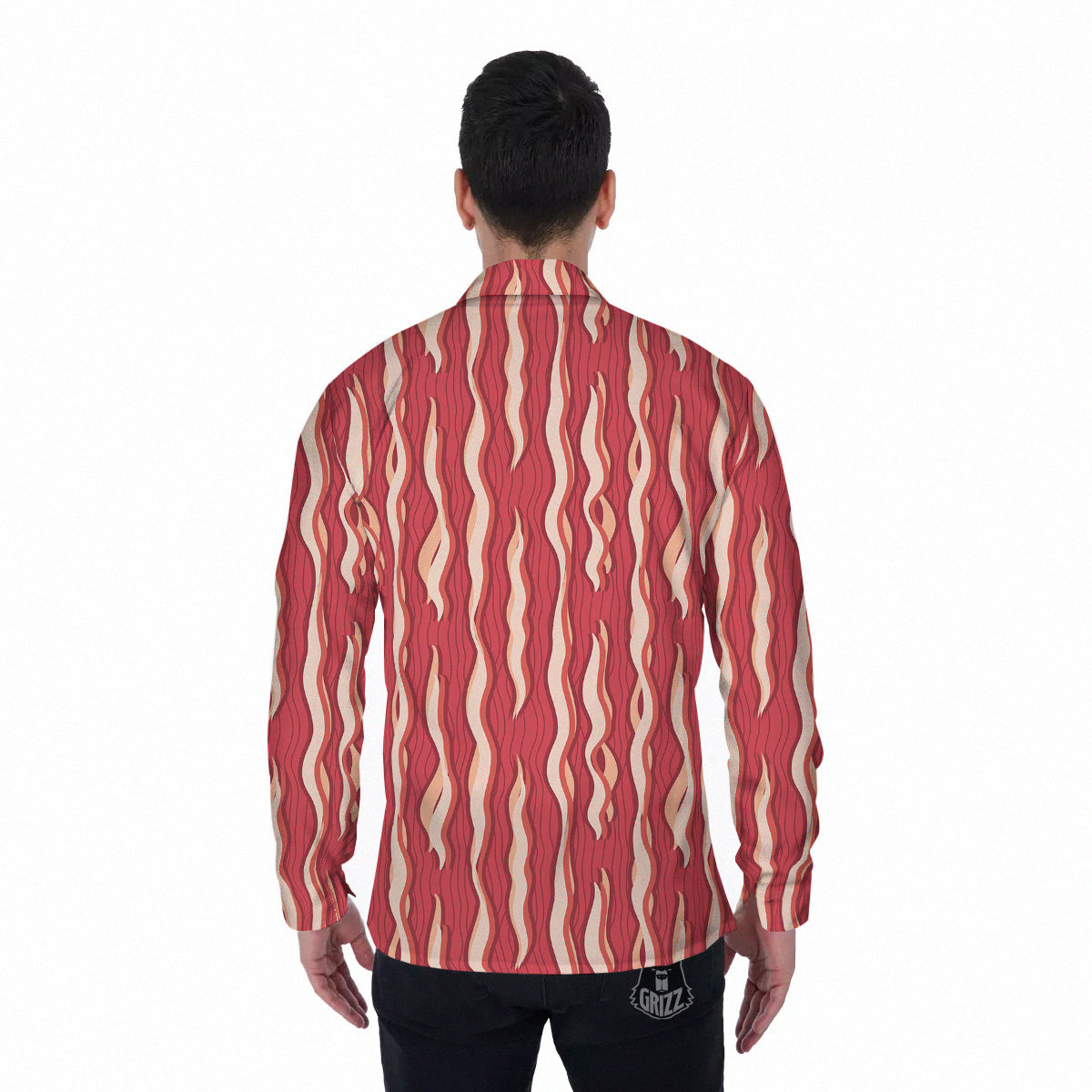 Bacon Texture Print Pattern Men's Long Sleeve Shirts-grizzshop