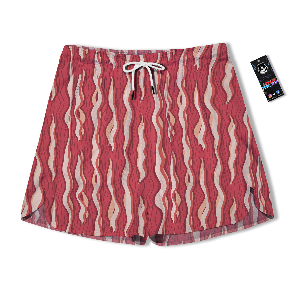 Bacon Texture Print Pattern Men's Running Shorts-grizzshop