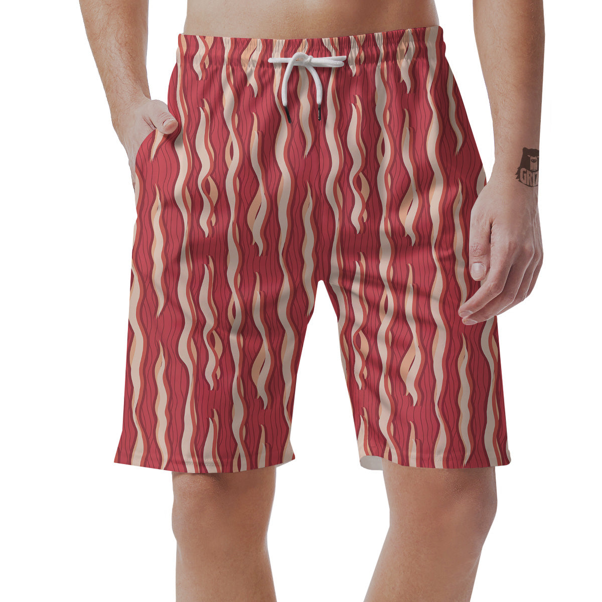 Bacon Texture Print Pattern Men's Shorts-grizzshop
