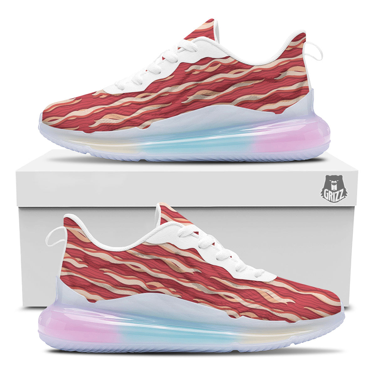 Bacon Texture Print Pattern Running Sneakers-grizzshop