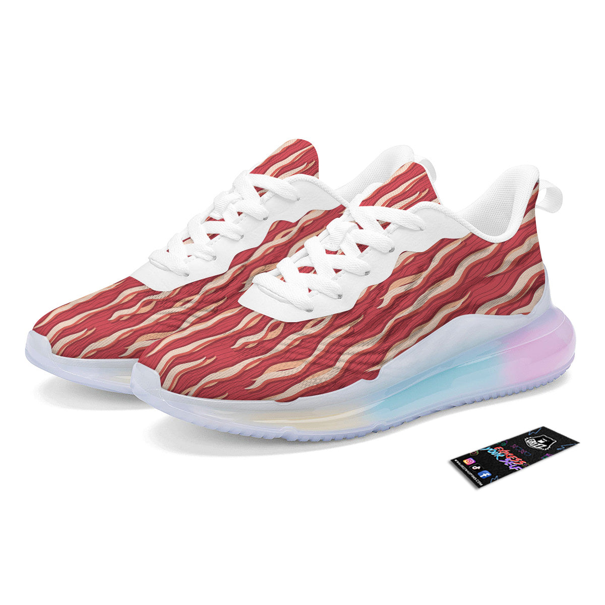 Bacon Texture Print Pattern Running Sneakers-grizzshop