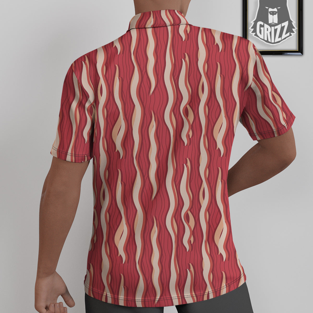 Bacon Texture Print Pattern Untucked Shirts-grizzshop