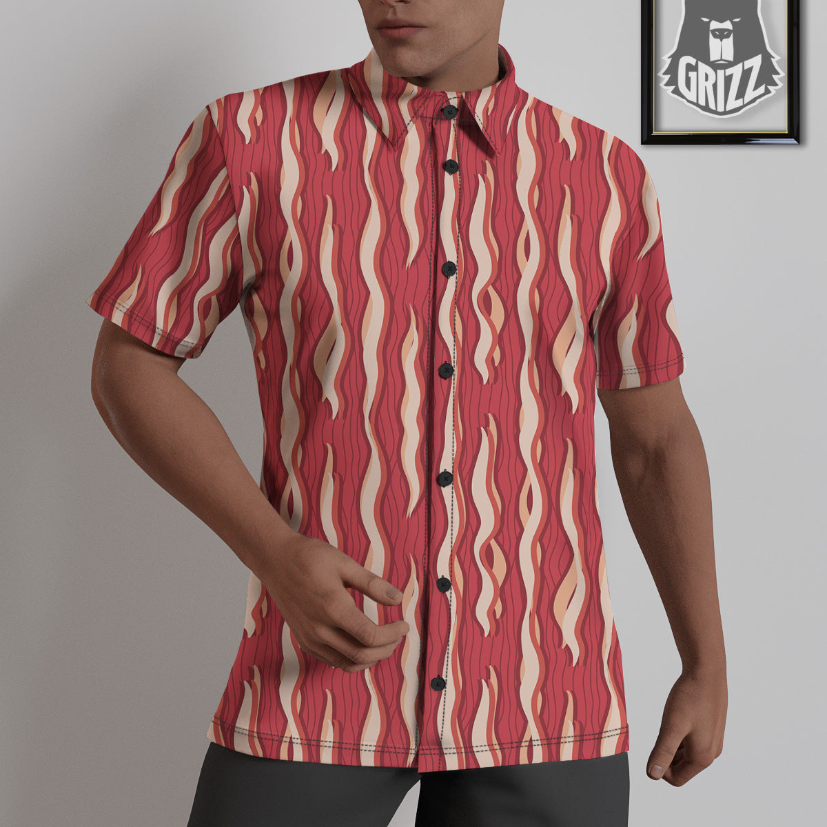 Bacon Texture Print Pattern Untucked Shirts-grizzshop