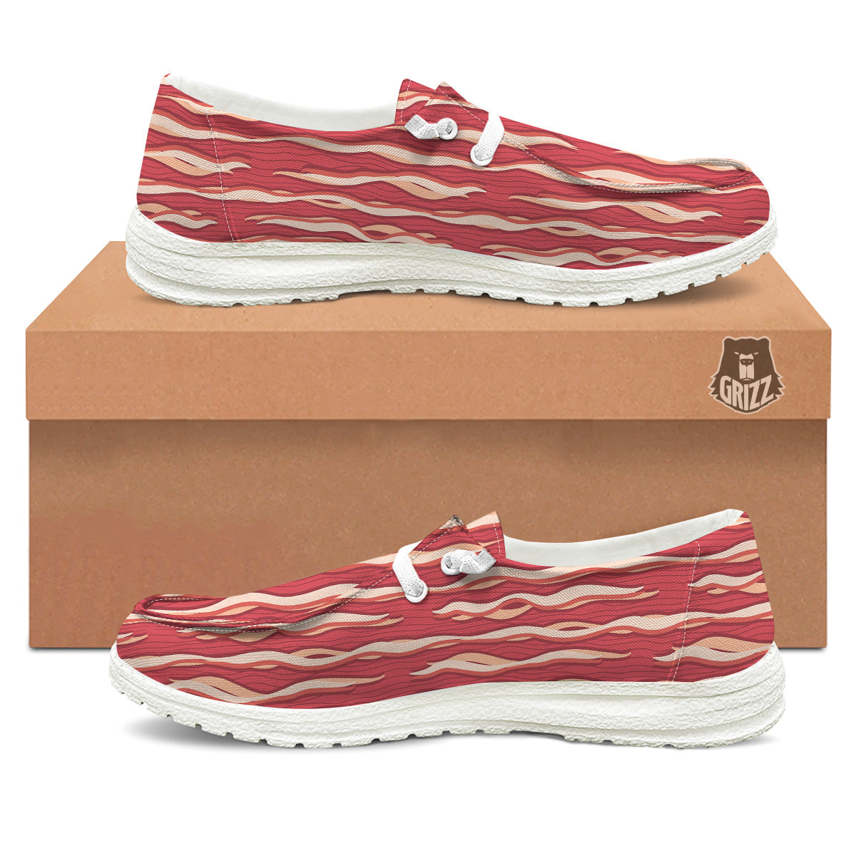 Bacon Texture Print Pattern White Loafers-grizzshop