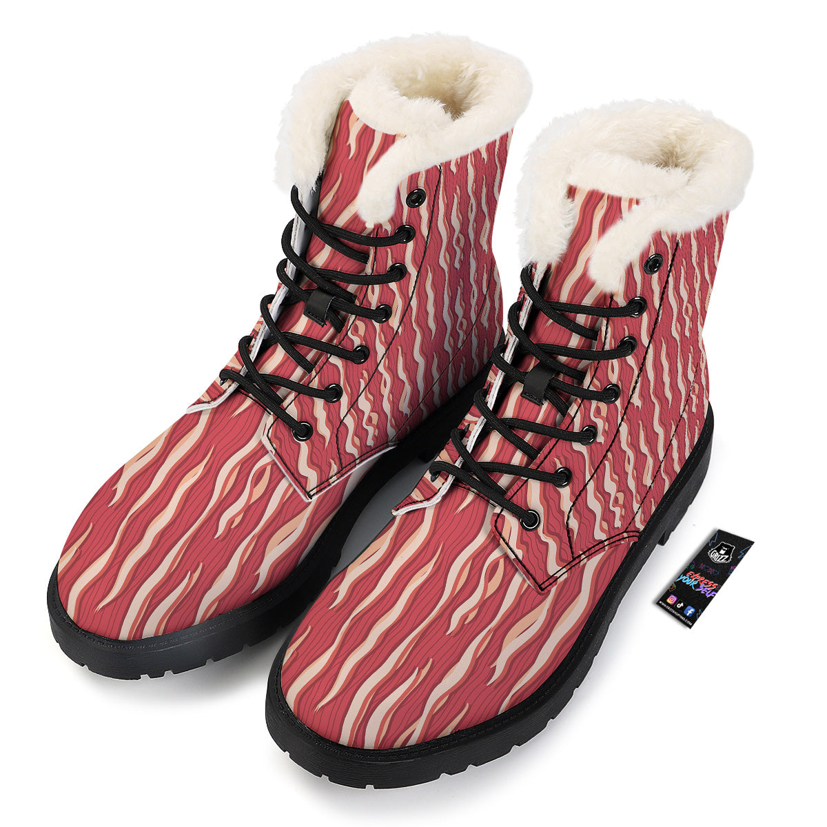 Bacon Texture Print Pattern Winter Boots-grizzshop