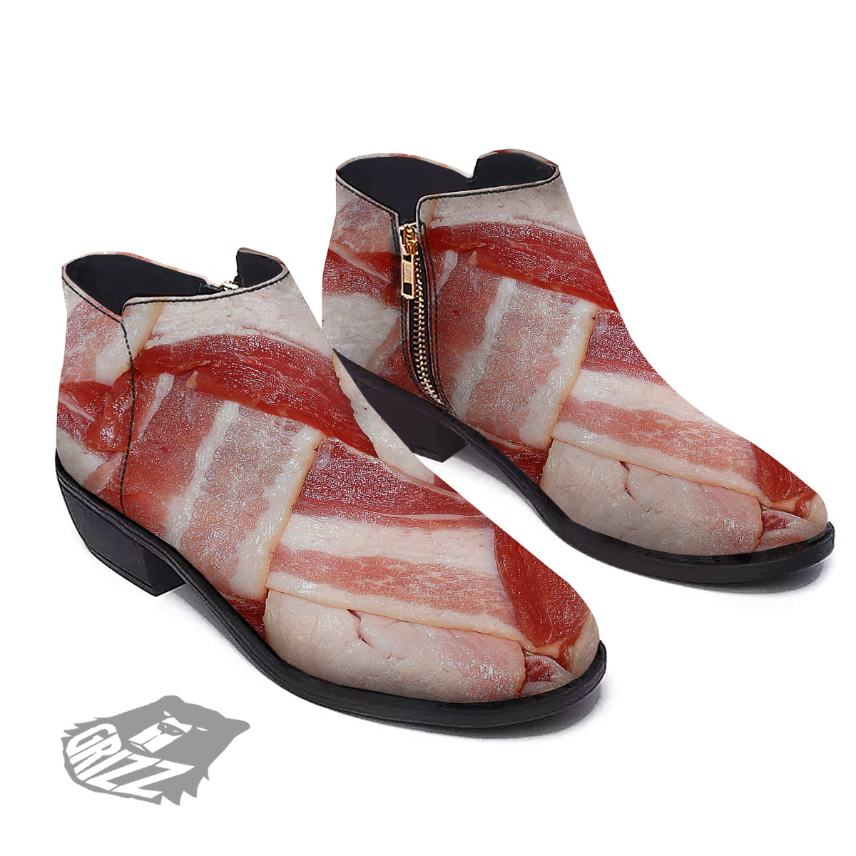 Bacon Weaving Print Ankle Boots-grizzshop