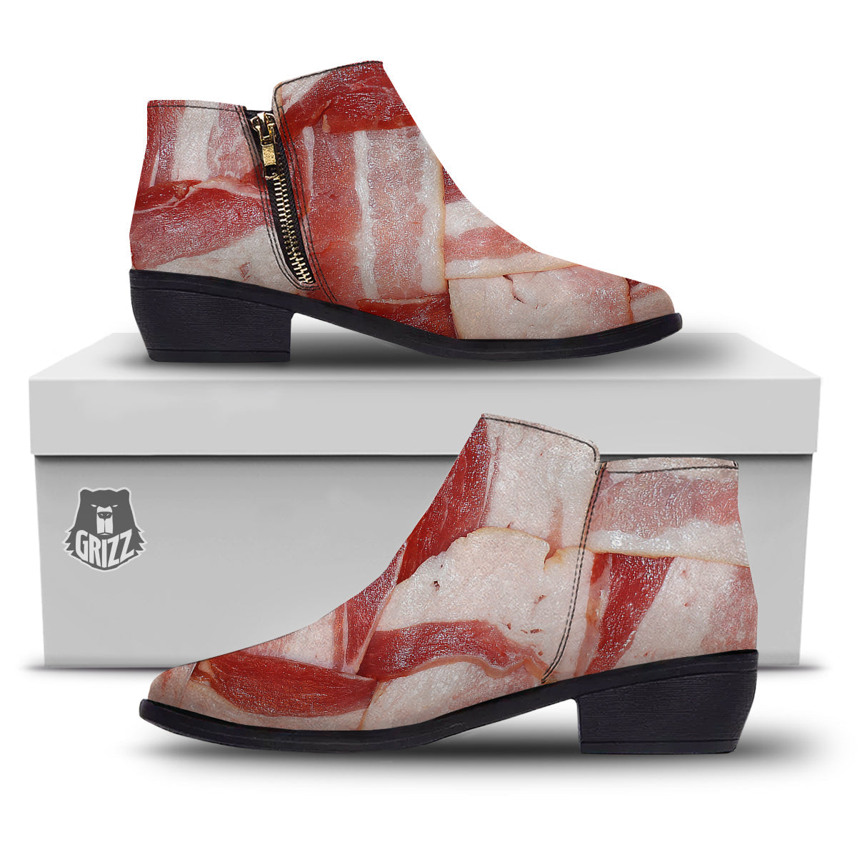 Bacon Weaving Print Ankle Boots-grizzshop