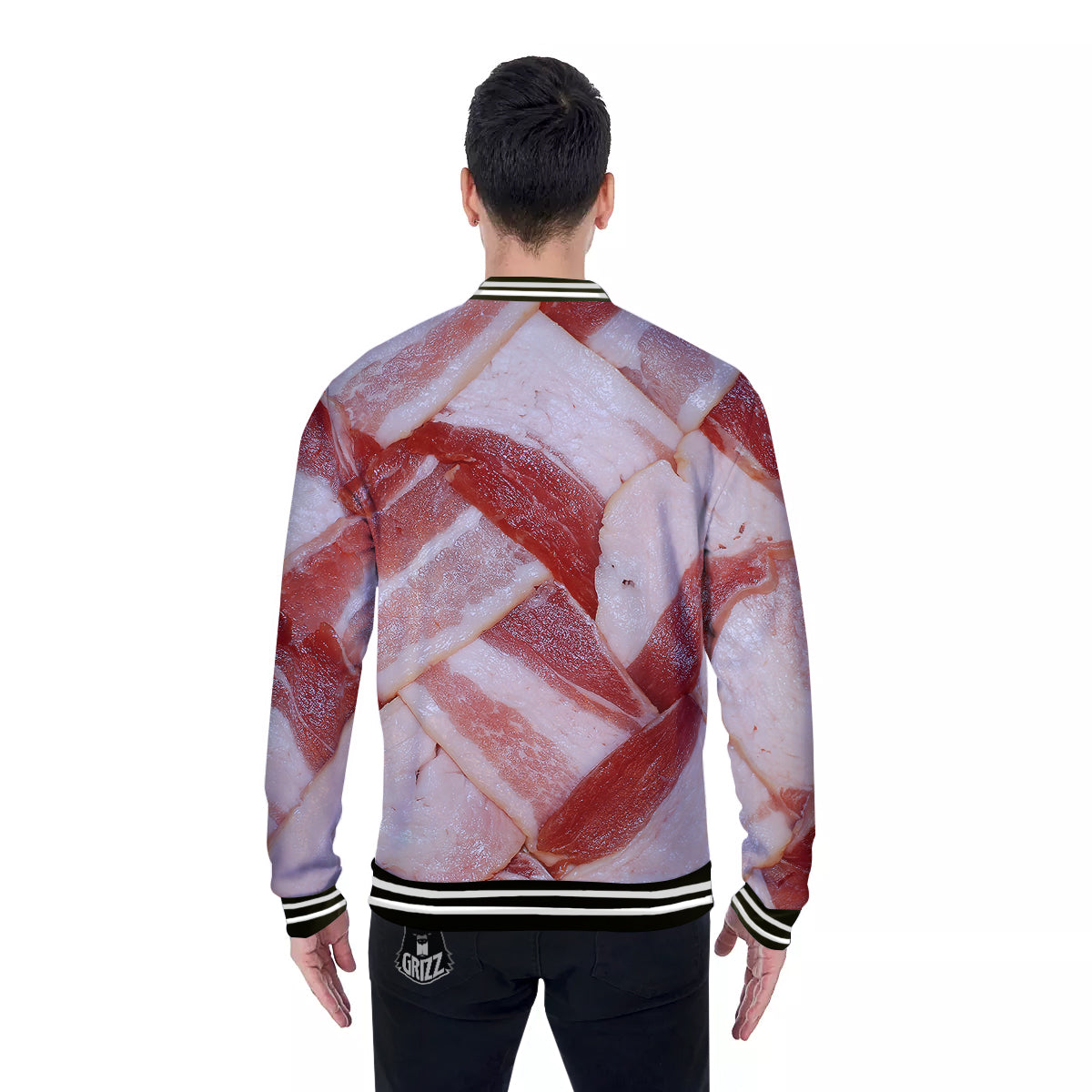 Bacon Weaving Print Baseball Jacket-grizzshop