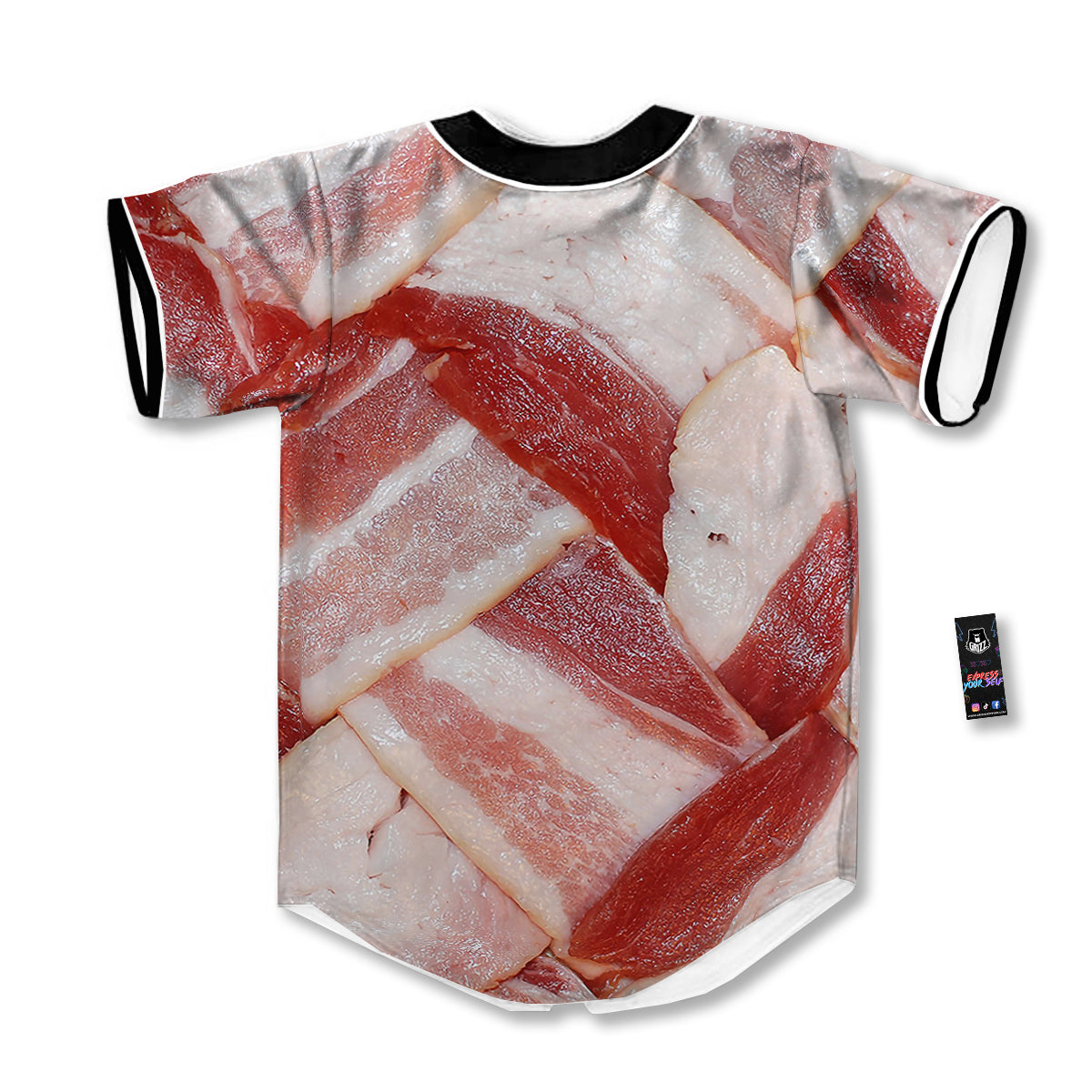 Bacon Weaving Print Baseball Jersey-grizzshop
