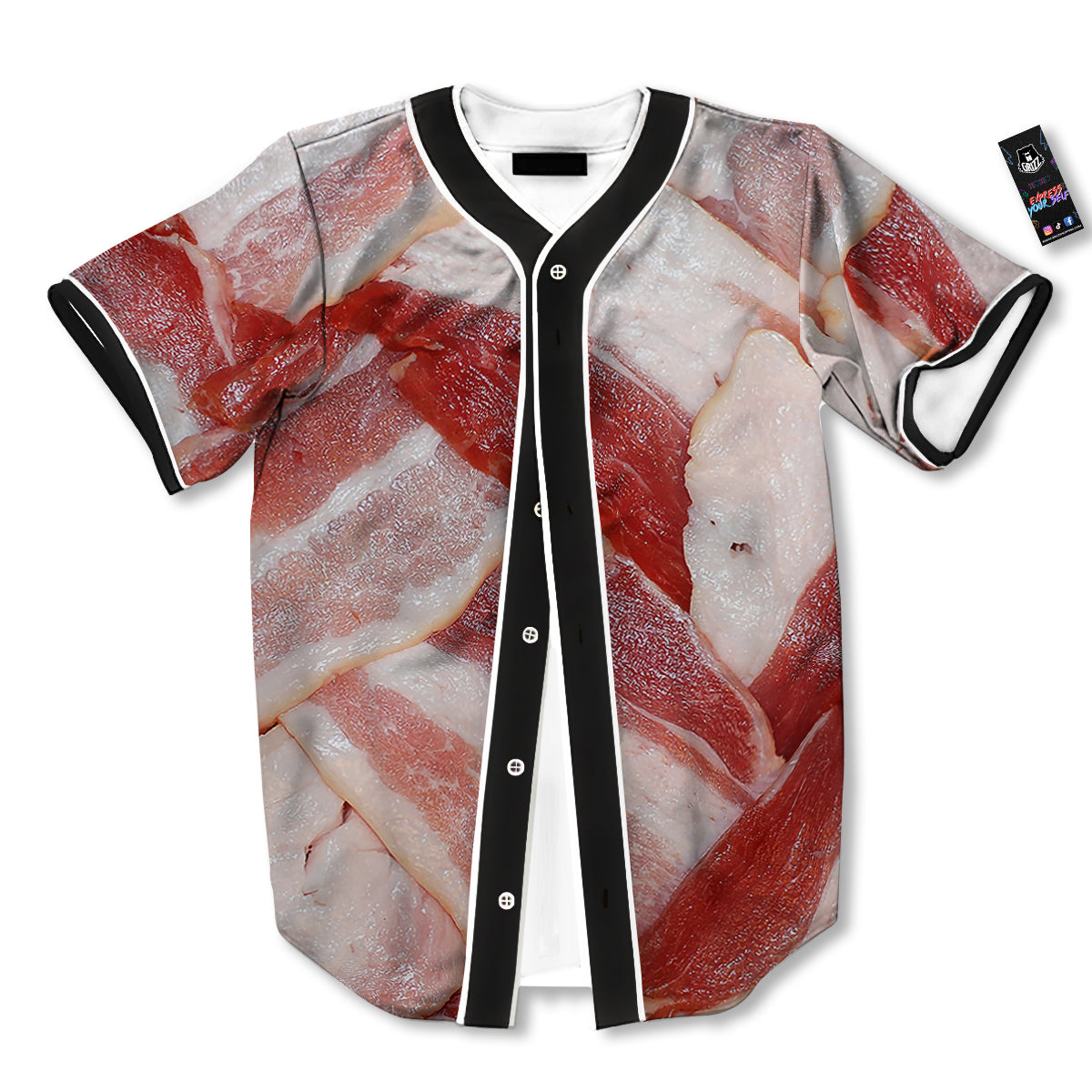 Bacon Weaving Print Baseball Jersey-grizzshop