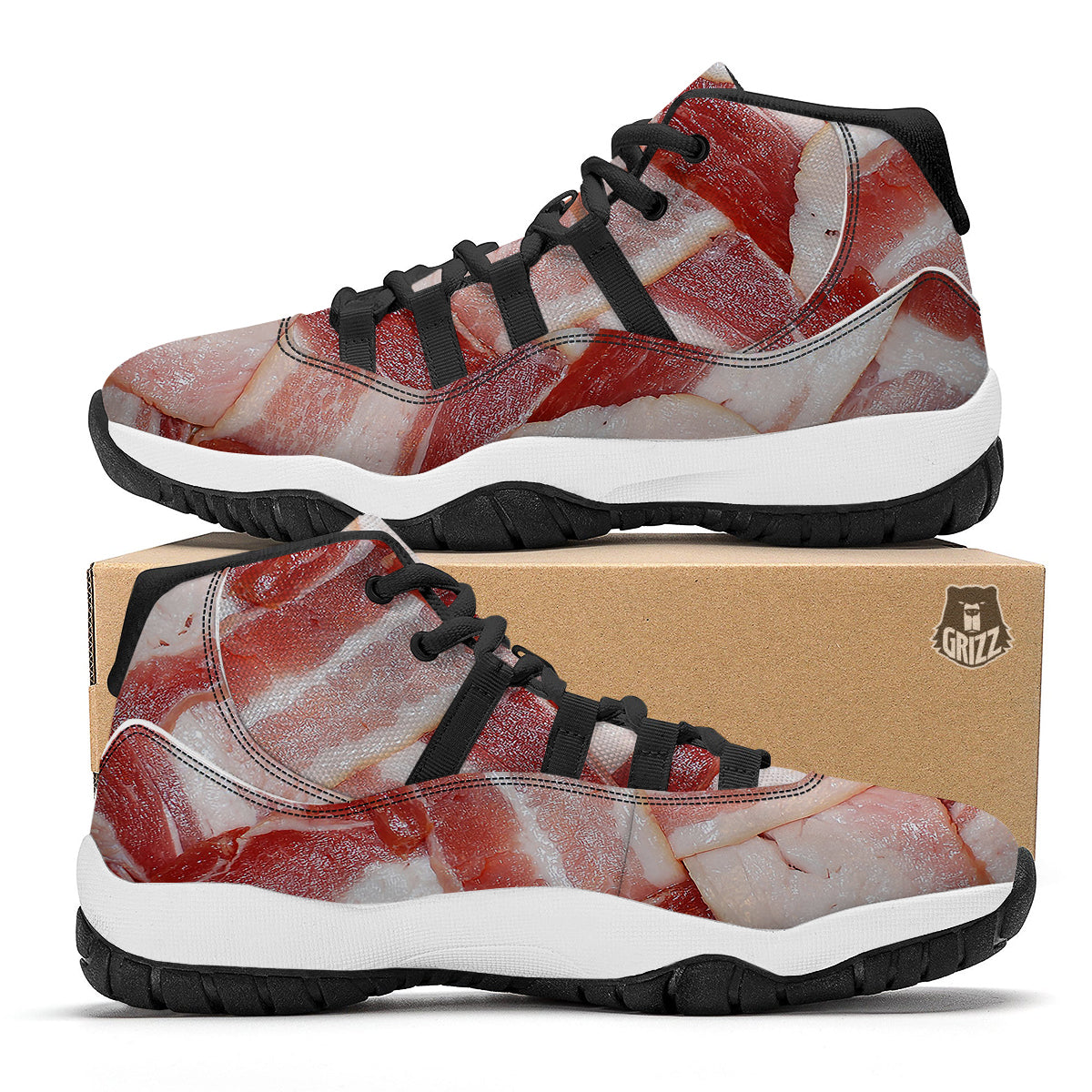 Bacon Weaving Print Black Bball Shoes-grizzshop