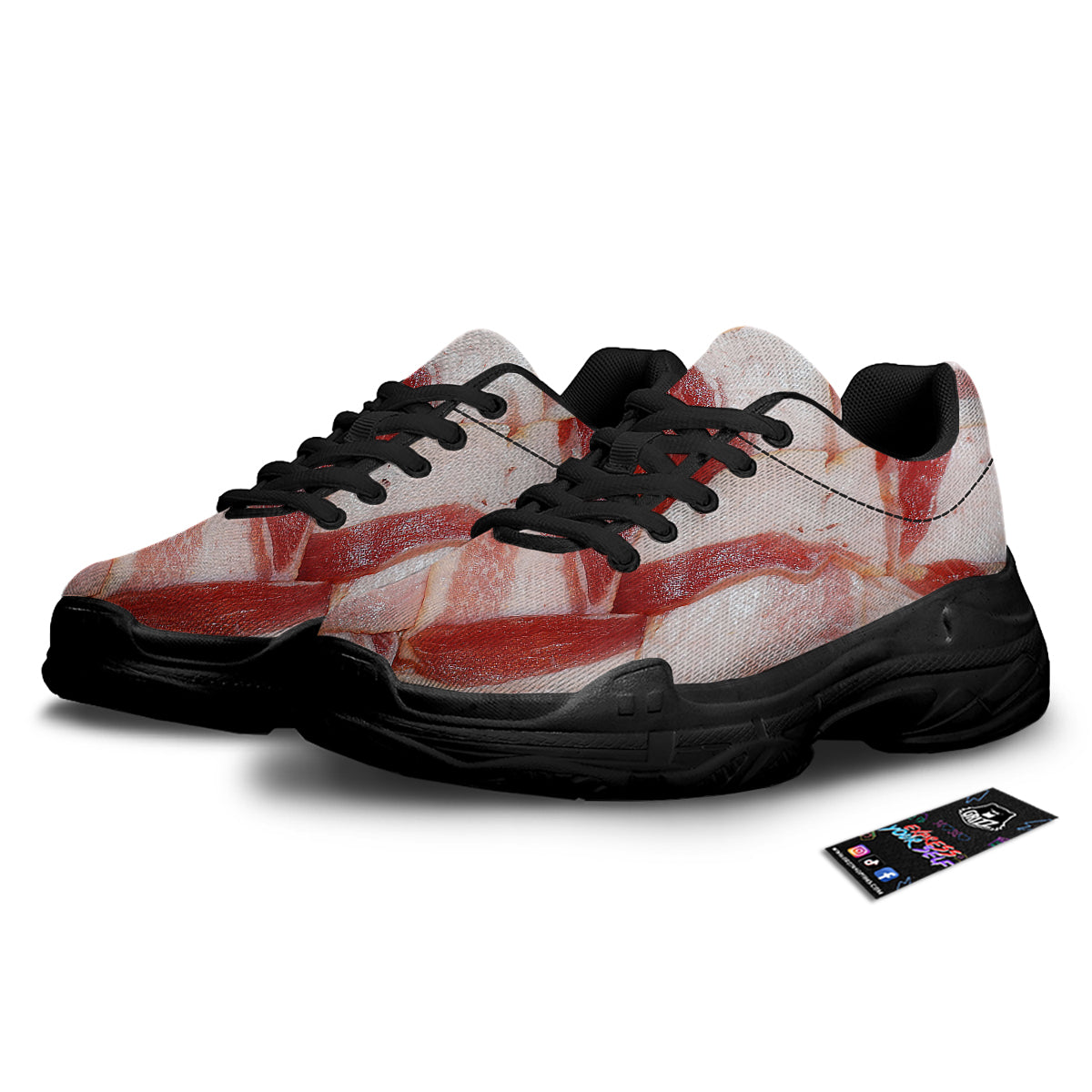 Bacon Weaving Print Black Chunky Shoes-grizzshop
