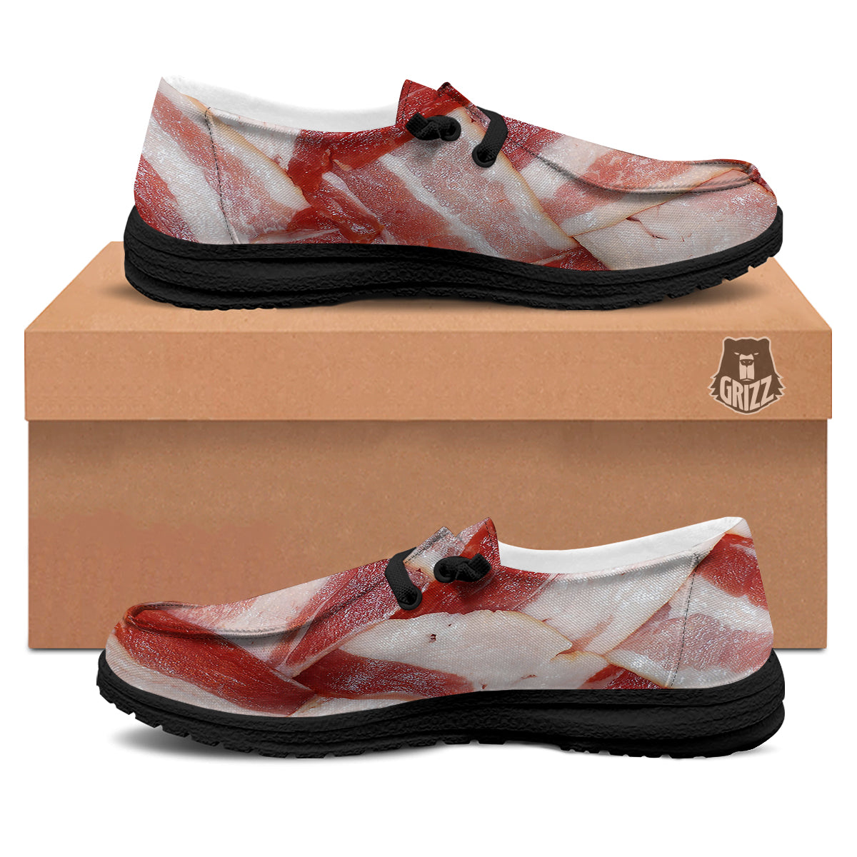 Bacon Weaving Print Black Loafers-grizzshop