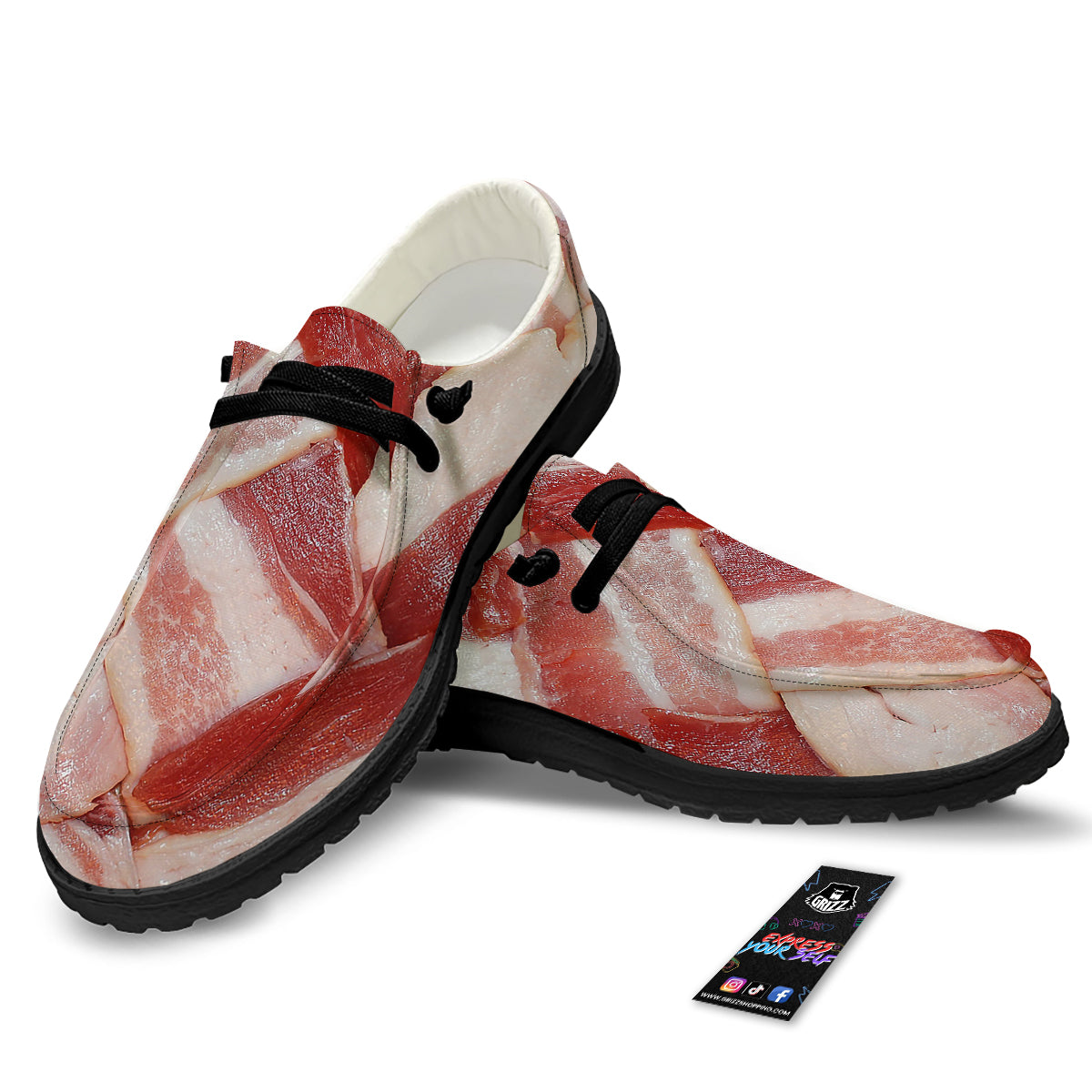 Bacon Weaving Print Black Loafers-grizzshop