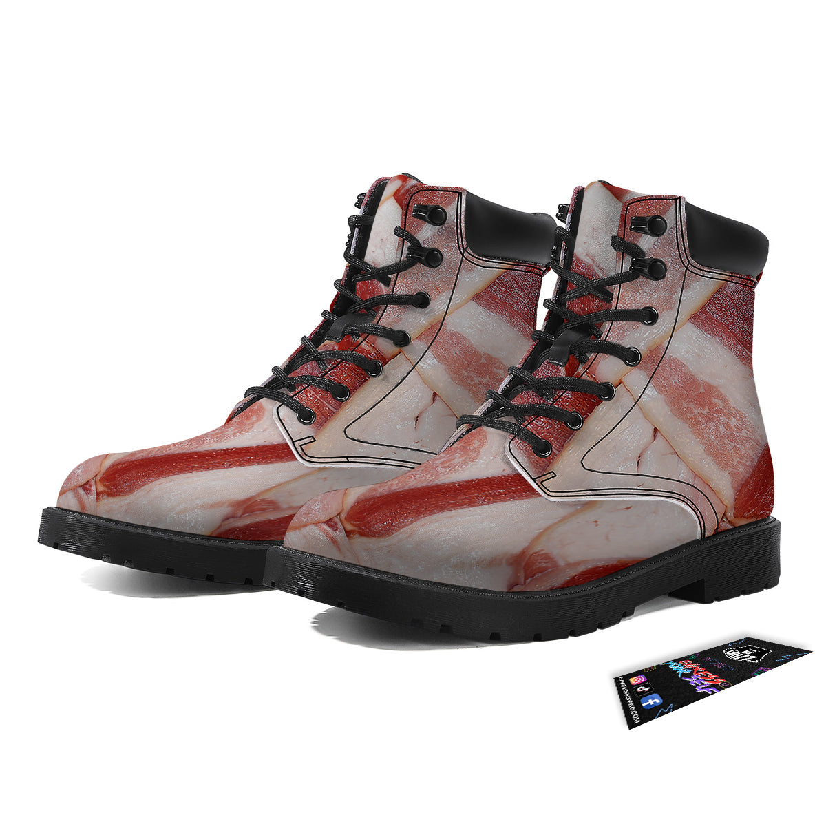 Bacon Weaving Print Boots-grizzshop