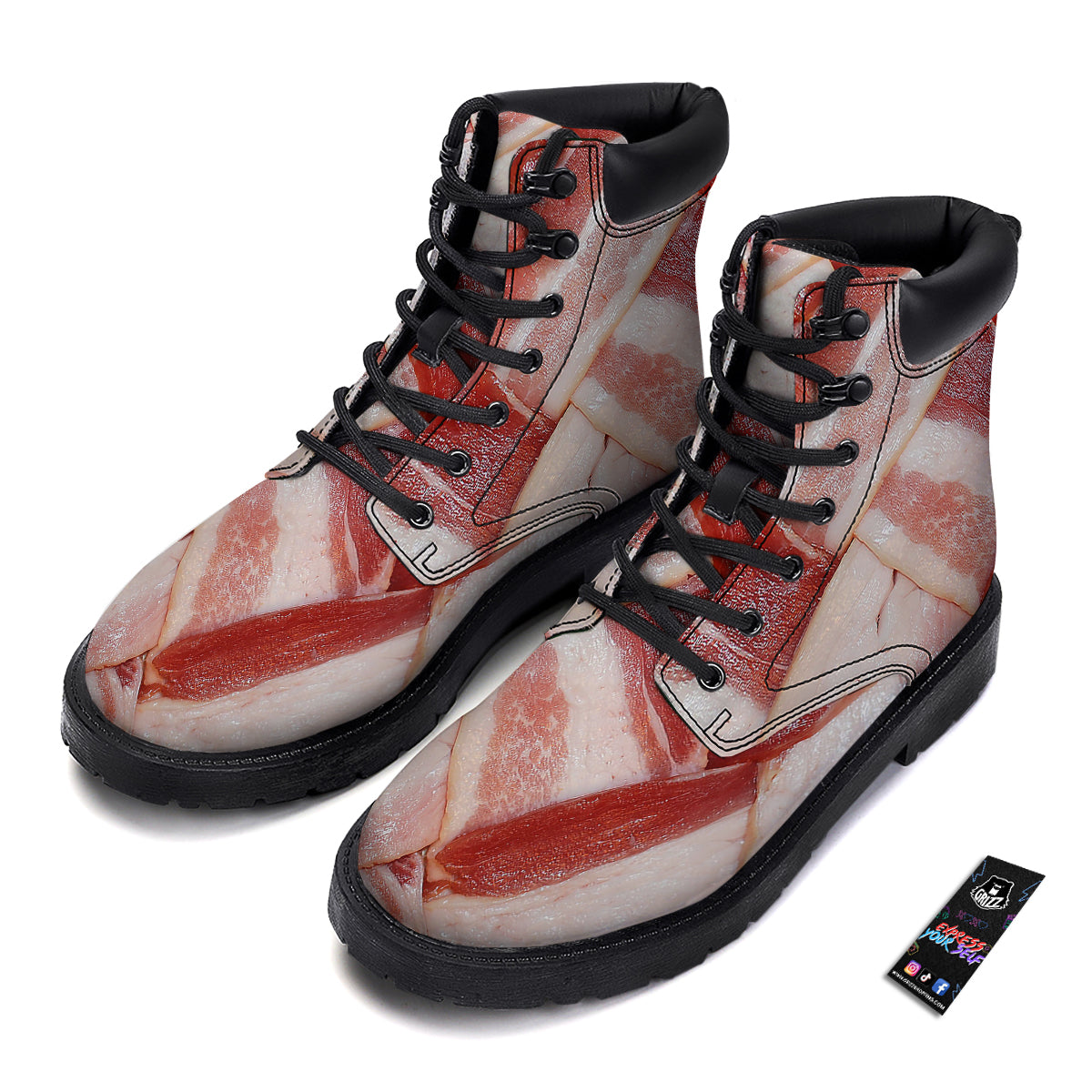 Bacon Weaving Print Boots-grizzshop