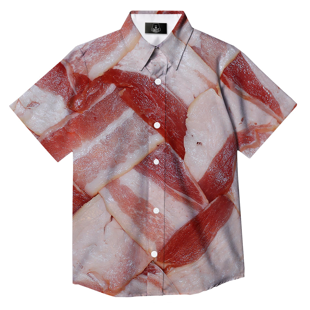 Bacon Weaving Print Button Up Shirt-grizzshop