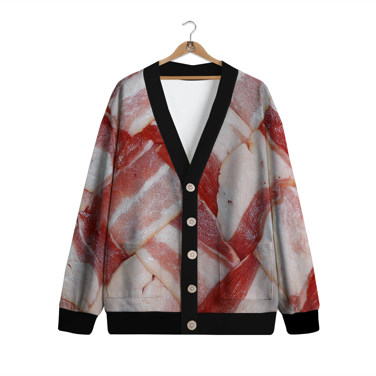Bacon Weaving Print Cardigan-grizzshop