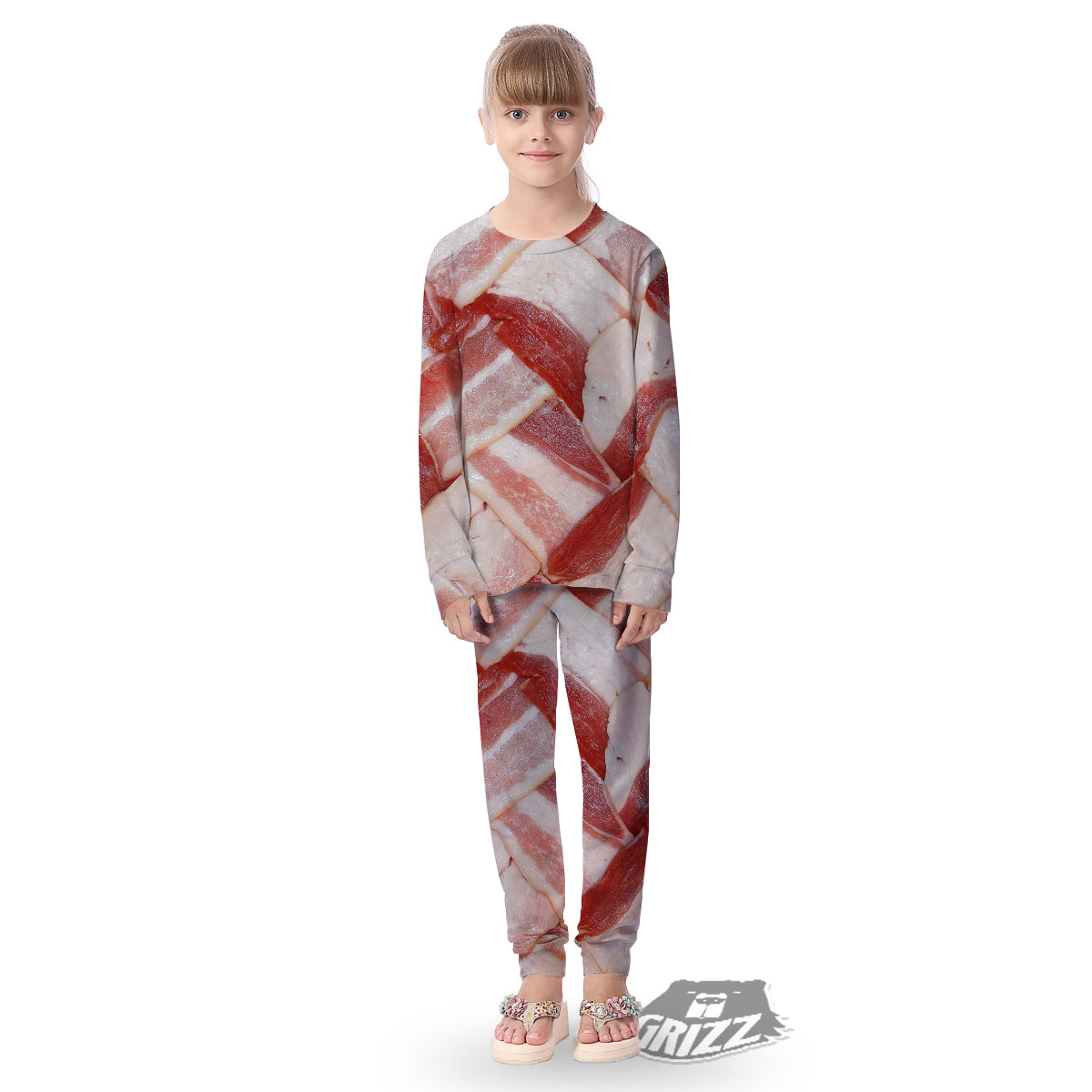 Bacon Weaving Print Kid's Pajamas-grizzshop