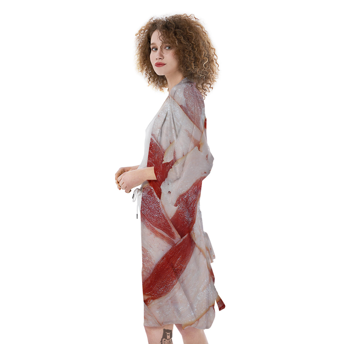Bacon Weaving Print Kimono-grizzshop
