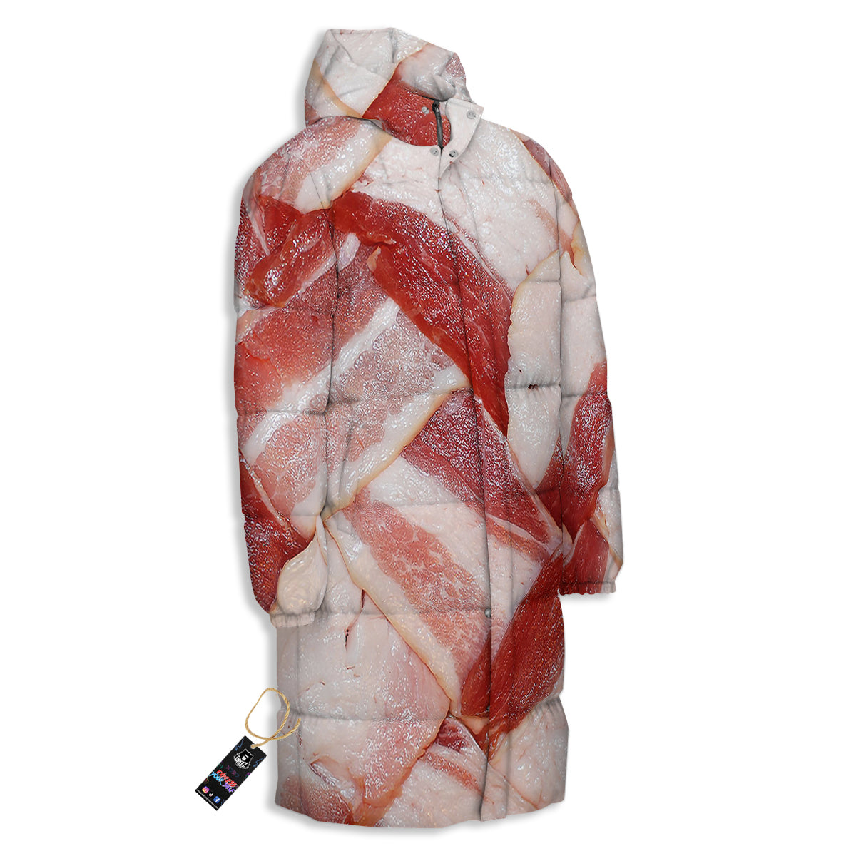Bacon Weaving Print Long Down Jacket-grizzshop