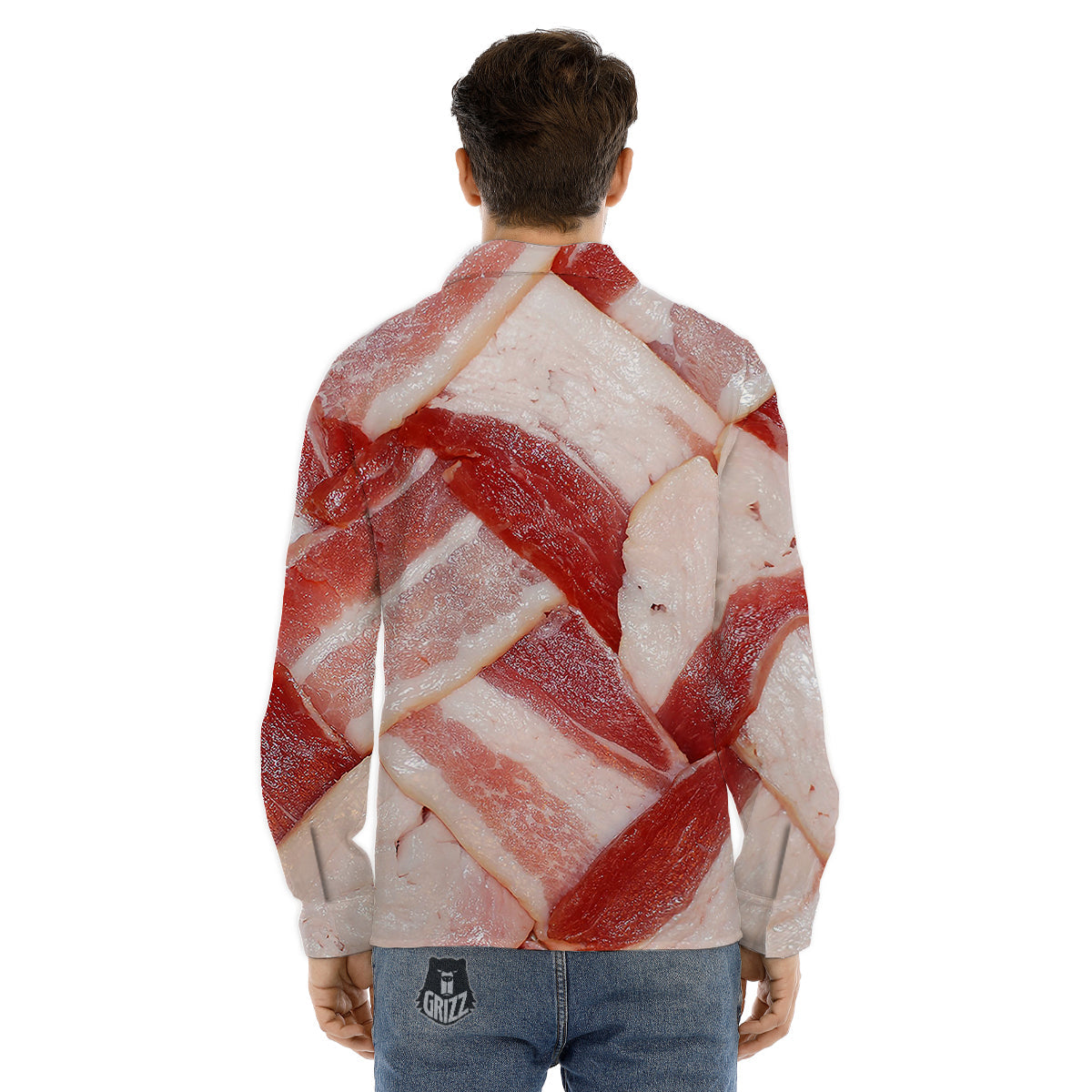 Bacon Weaving Print Men's Dress Shirts-grizzshop