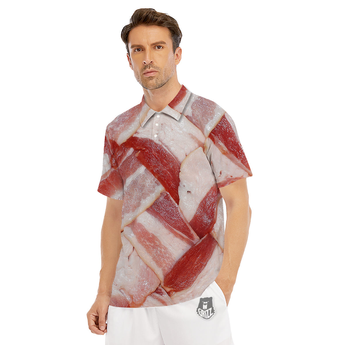 Bacon Weaving Print Men's Golf Shirts-grizzshop