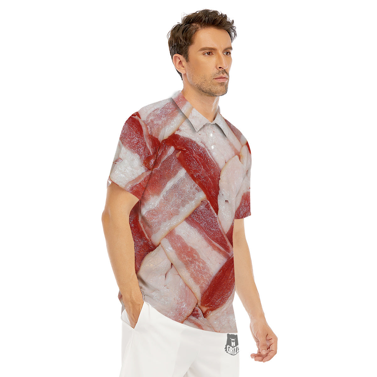 Bacon Weaving Print Men's Golf Shirts-grizzshop