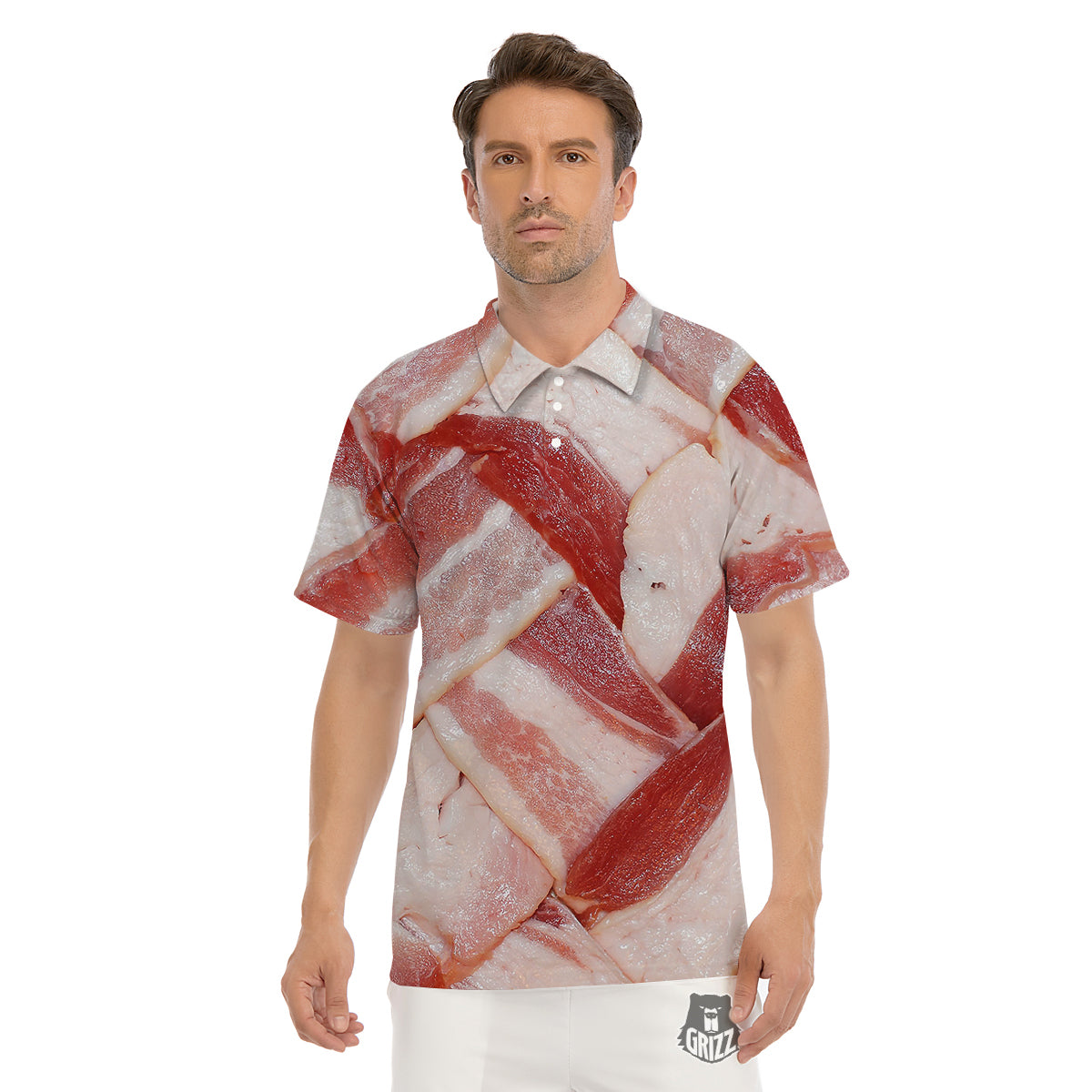 Bacon Weaving Print Men's Golf Shirts-grizzshop