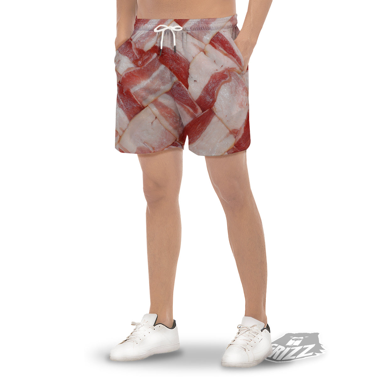 Bacon Weaving Print Men's Gym Shorts-grizzshop