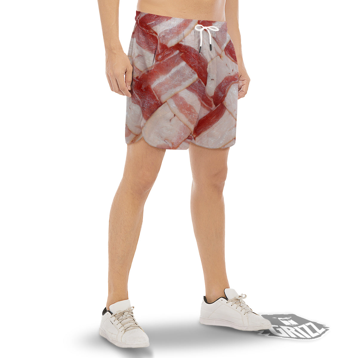 Bacon Weaving Print Men's Gym Shorts-grizzshop