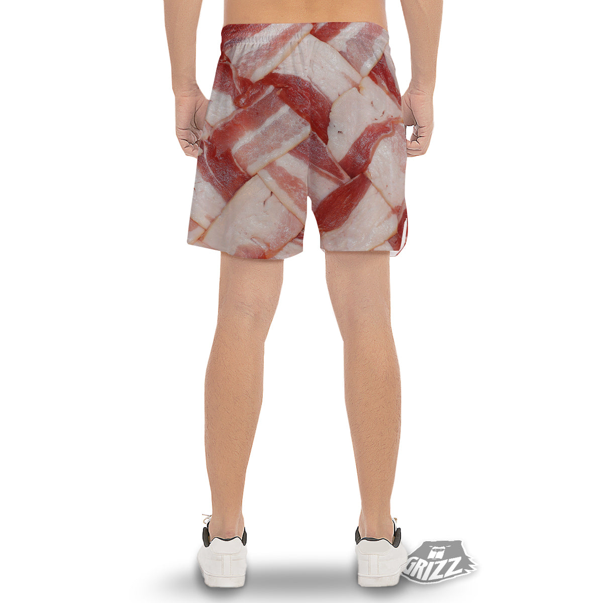 Bacon Weaving Print Men's Gym Shorts-grizzshop