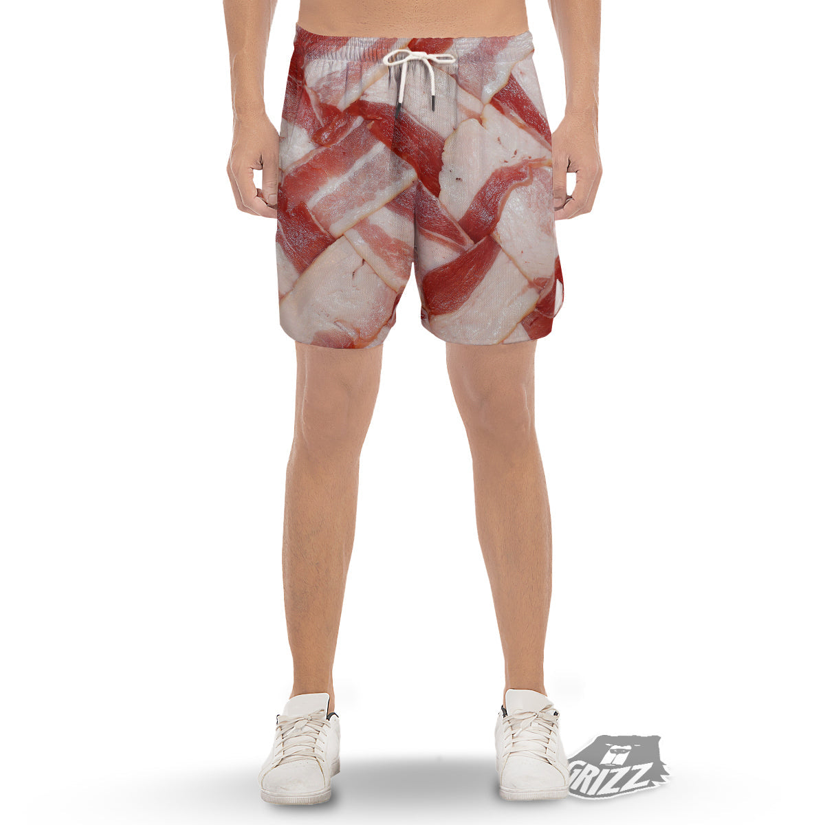 Bacon Weaving Print Men's Gym Shorts-grizzshop