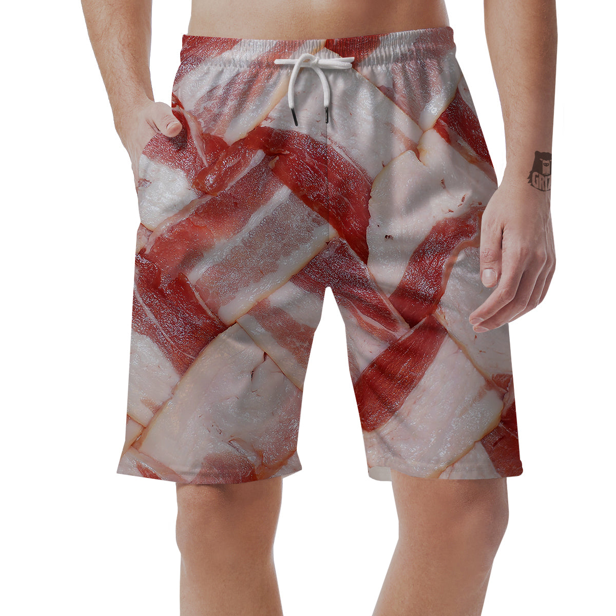 Bacon Weaving Print Men's Shorts-grizzshop