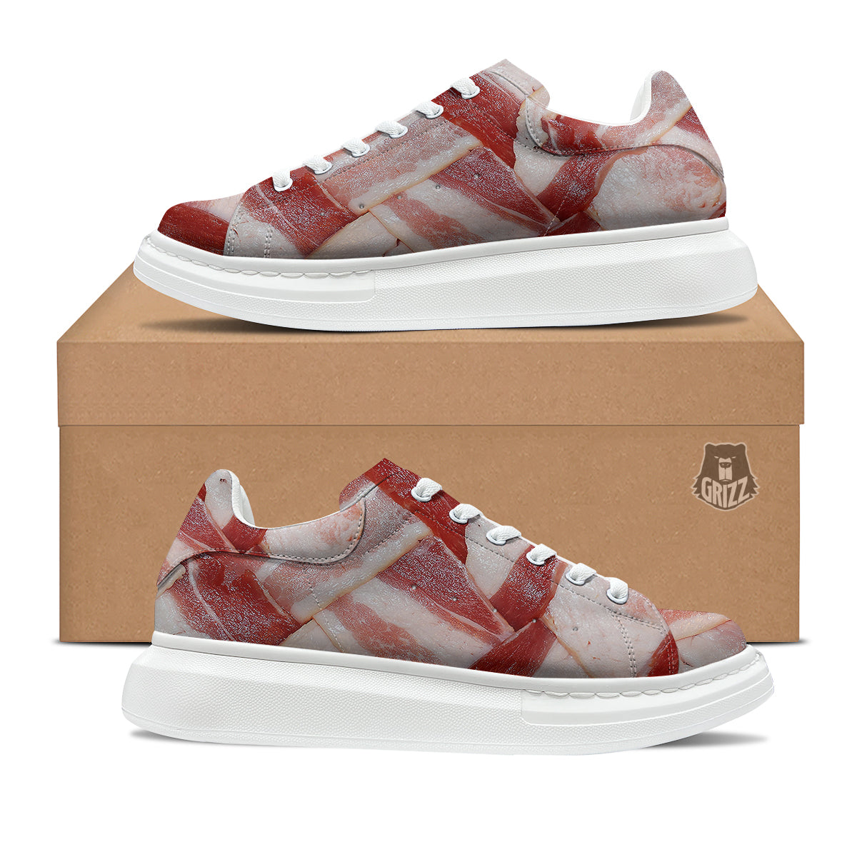 Bacon Weaving Print Platform Shoes-grizzshop